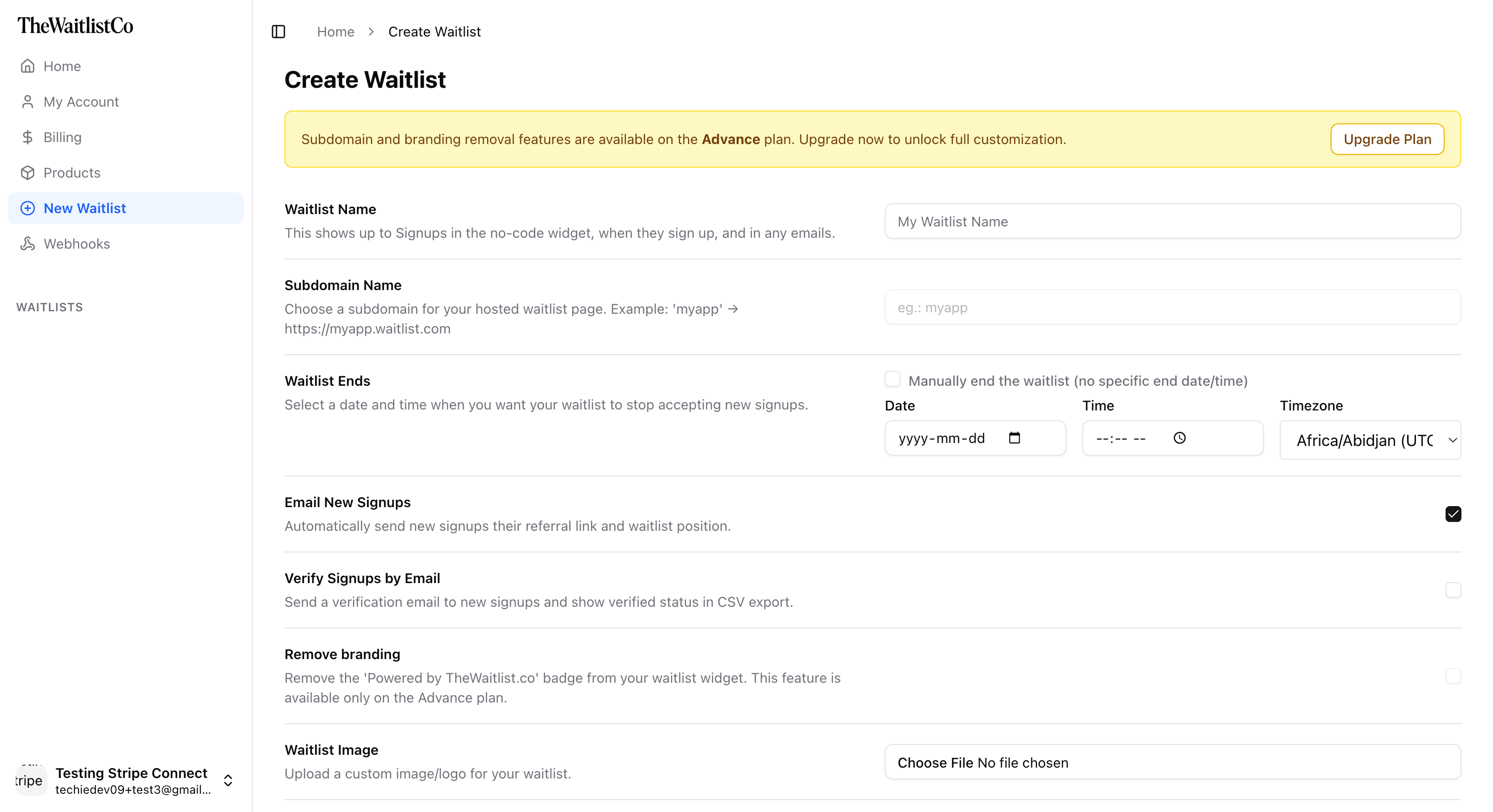Create Waitlist Screen